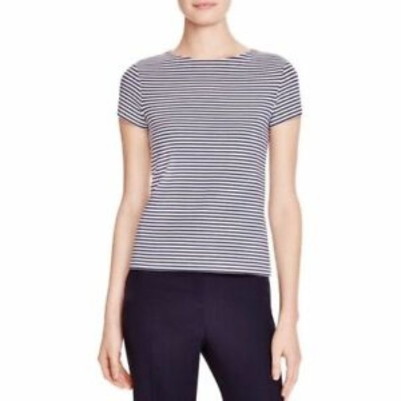 THEORY Blue White Stripe Laveneg Sail‎ Stripe Short Sleeve Shirt Stretch Top P - Picture 2 of 6